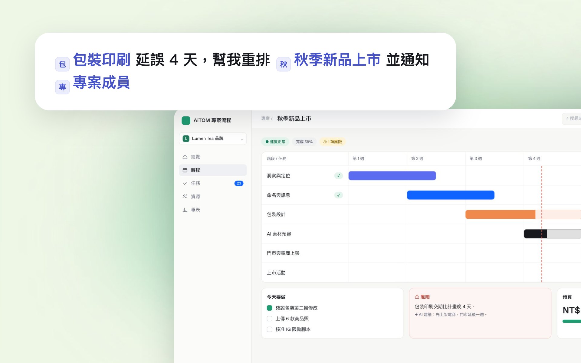 特寫:時程一頁看完(示範資料)